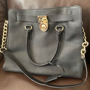 Michael Kors Black Shoulder Bag with Gold Accents